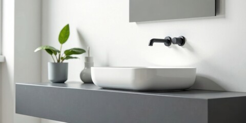 Leinwandbilder - Modern Minimalist Bathroom Vessel Sink Design with Matte Black Faucet