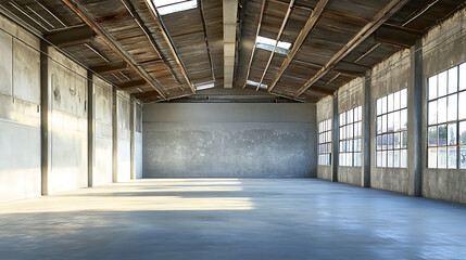 Poster - contemporary art gallery with blank walls and industrial ceiling on a bright day