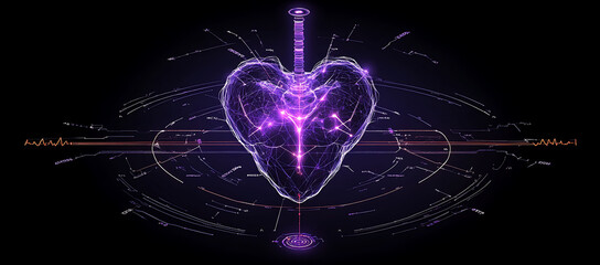 Poster - Digital Lungs Heartbeat Visualization Futuristic Medical Scan