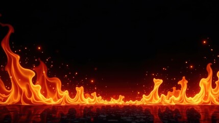 Poster - Fiery Inferno A Blazing Horizontal Line of Embers and Sparks on Dark Background