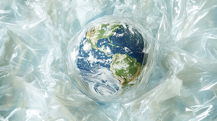 Aufkleber - Earth day illustration with earth wrapped in clear plastic