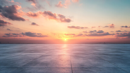Poster - empty area with concrete floor in front of a beautiful sunrise