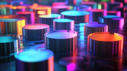 Fototapete - An artistic view of multiple D pie charts floating in a virtual space, each chart representing various datasets, emphasizing the concept of big data.