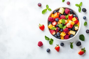 Wall Mural - Tasty fruit mix in a bowl on white