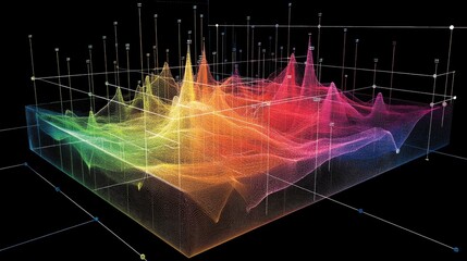Poster - A D graph with data points connected by lines and dots in vivid colors, displayed on a transparent screen, giving a futuristic data analysis vibe.