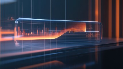 Poster - A D line graph with floating percentages, displaying real-time financial data trends on a transparent digital screen, representing technological advancements in banking.