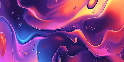 Wall Mural - The image features a vibrant, abstract digital art piece with flowing, liquid-like shapes in a gradient of purple, pink, orange, and blue hues