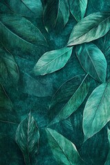 Canvas Print - Lush teal leaves arranged on a textured background.