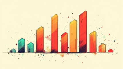 Poster - A bar chart showing fluctuating financial trends, with some bars rising and others falling, indicating market volatility and changes in stock prices.
