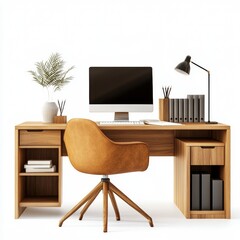 Poster - Modern Home Office Desk Setup With Tan Chair