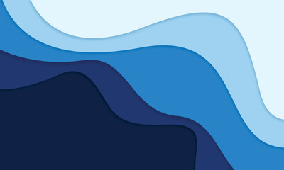 Poster - Abstract blue modern wave papercut style background suitable for desktop wallpaper, poster and banner design