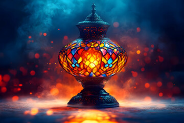 Sticker - Illuminated stained-glass lantern, smoky backdrop, festive celebration