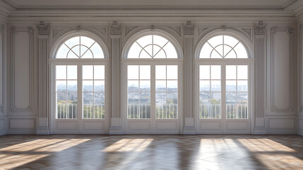 Aufkleber - Modern empty room interior, molding design and panoramic window on city view