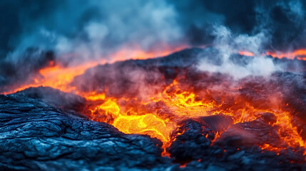 Aufkleber - Molten lava volcanic rock texture background with magma and fire