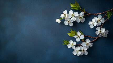 Poster - Nowruz greeting card background with a branch of a blossoming cherry tree