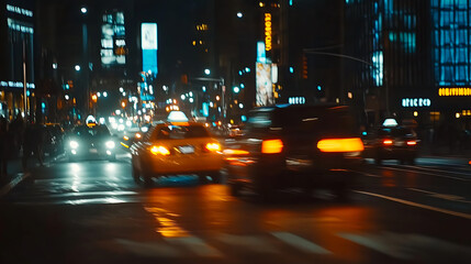 Leinwandbilder - Photo of night city lights and traffic speeding by cars, bokeh effect background