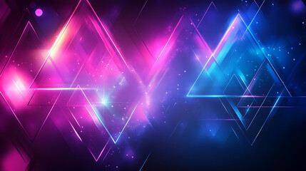 Leinwandbilder - Pink and blue neon light abstract background with triangles and street tunnel