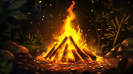 Poster - Realistic bonfire for holika dahan celebration