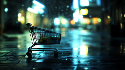 Aufkleber - Shopping cart at night blurred background