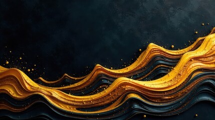 Aufkleber - Abstract Gold and Black Wavy Design with Scattered Golden Spheres