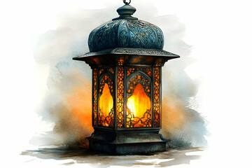 Sticker - Illuminated Lantern, Festive, Watercolor, Background, Celebration