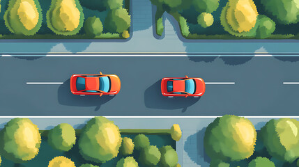 Poster - Top view of autonomous smart car driving on the road, illustration