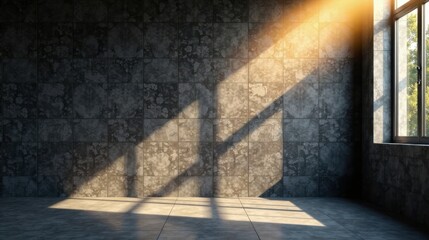 Poster - Sunlit Room with Tiled Walls and Floor, Ideal for Interior Design Projects