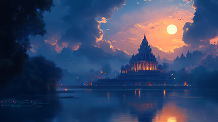 Poster - Wallpaper for puthandu with an majestic temple at dusk