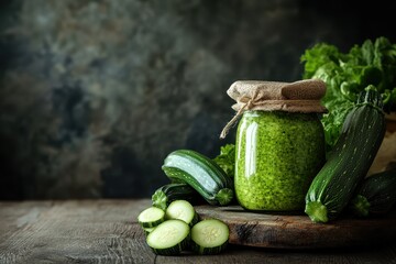 Canvas Print - Whole jar of green zucchini spread