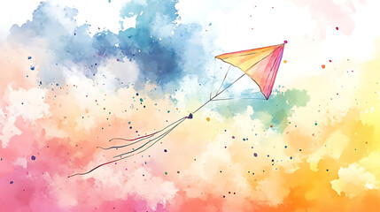 Wall Mural - Watercolor illustration of kite flying in the sky