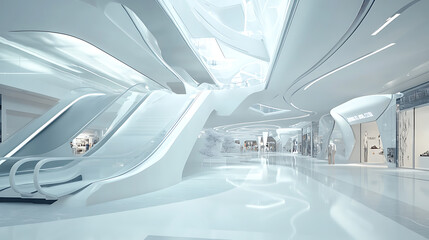 Leinwandbilder - White digital display stand in shopping mall interior, advertising and commerce concept
