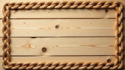 Poster - Nautical Rope Frame on Light Wooden Planks A Rustic Background