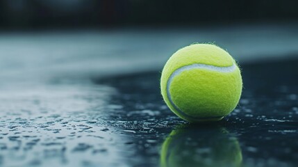 close-up image of a tennis ball on the court