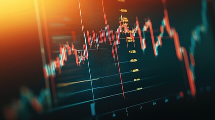 Poster - A close-up view of an interactive stock trading chart on a tablet, showing candlestick patterns and technical indicators in a well-lit environment.