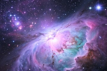 Wall Mural - Purple gas nebulae in space and sparkling stars