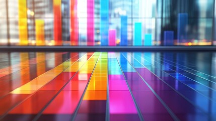 Poster - A colorful bar chart representing stock performance over time, with various heights and vibrant colors, set against a clean, professional backdrop.