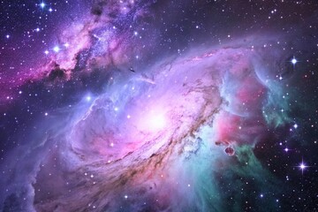 Wall Mural - Purple gas nebulae in space and sparkling stars