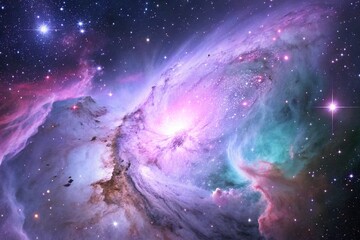 purple gas nebulae in space and sparkling stars