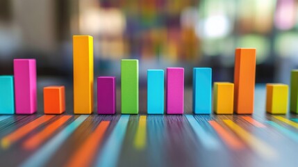Poster - A colorful bar chart representing stock performance over time, with various heights and vibrant colors, set against a clean, professional backdrop.