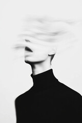 Poster - Abstract Surreal Portrait of a Blurred Face in Monochrome Black and White