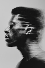 Poster - Dynamic Black and White Portrait with Motion Blur Effect Creating a Sense of Movement