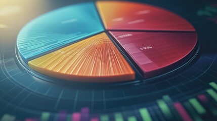 Fototapete - A detailed pie chart illustrating stock market shares, with each segment labeled and colored differently, displayed on a polished digital screen.