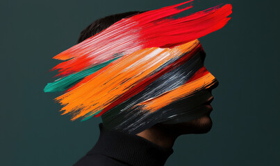 Poster - Vibrant Artistic Expression with Bold Red, Orange, and Green Brushstrokes on Dark Background