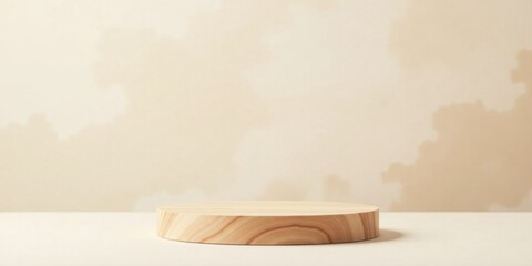 Poster - Simple Wooden Round Display Platform Against Neutral Background