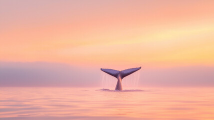 Poster - majestic whale tail emerges from calm waters at sunset, creating serene atmosphere