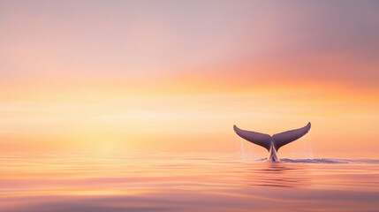 Poster - majestic whale tail emerges from calm waters at sunset, creating serene atmosphere