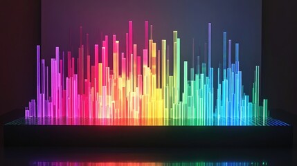 Poster - A futuristic D stock graph with layered data points, showing trends in a vibrant color palette, presented on a reflective surface for added depth.