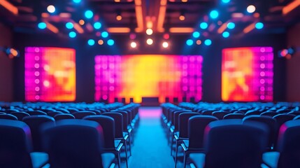 Aufkleber - Empty auditorium with colorful stage lighting.