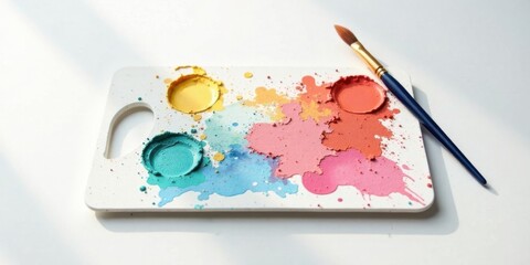 Aufkleber - Artistic Paint Palette with Brush and Colorful Splashes