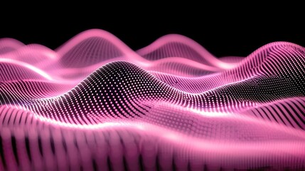 Poster - Abstract Pink Wave Particle Flow: Digital Energy and Motion Art